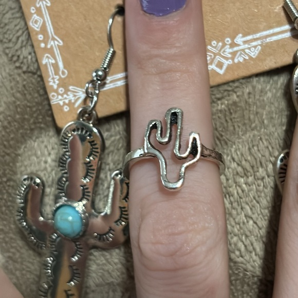 Austin West - Silver Boho Cactus with Turquoise Dangle Earrings - Picture 2 of 14